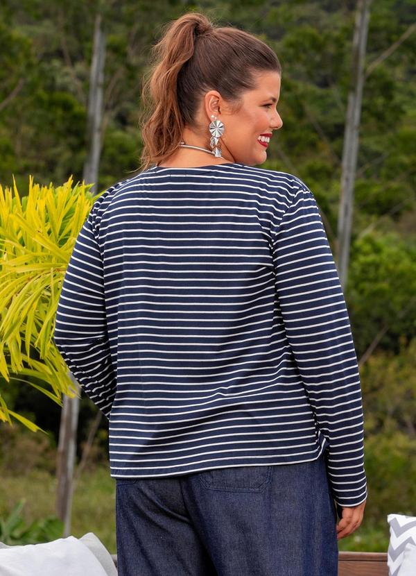 Marguerite - Cardigan Azul Marinho em Malha Listrada 3