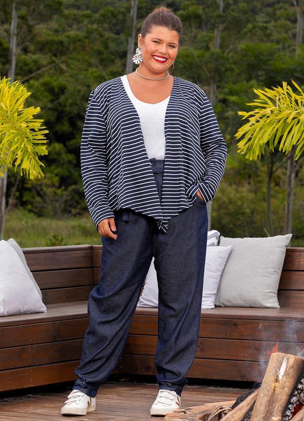 Marguerite - Cardigan Azul Marinho em Malha Listrada 2