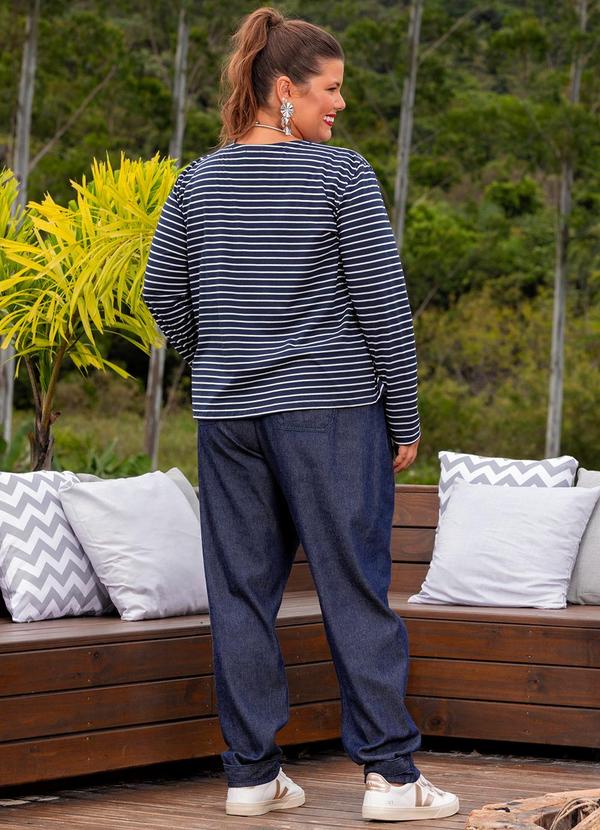 Marguerite - Cardigan Azul Marinho em Malha Listrada 1