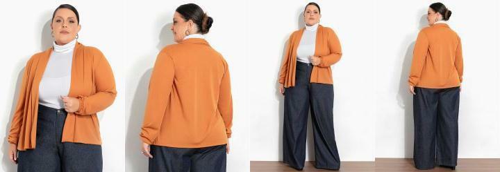 Cardigan Caramelo com Mangas Plus Size