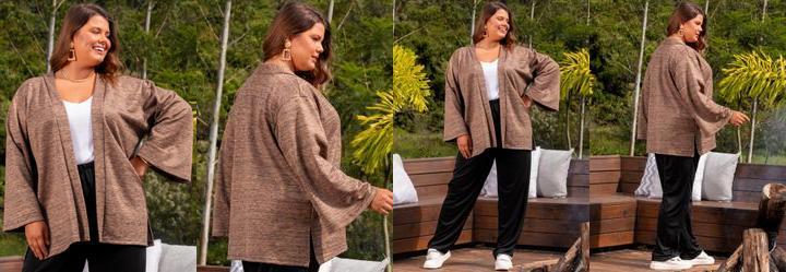 Cardigan Caramelo em Moletinho Rajado