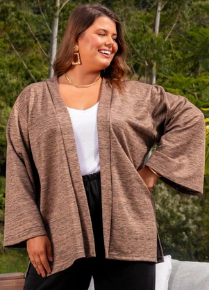 Marguerite - Cardigan Caramelo em Moletinho Rajado - MARGUERITE