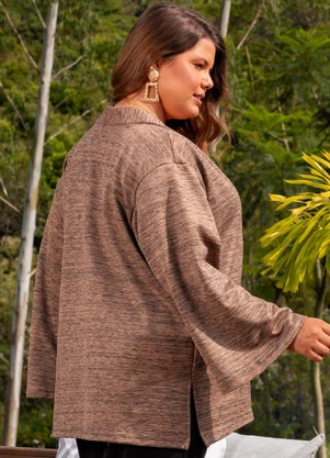 Marguerite - Cardigan Caramelo em Moletinho Rajado - MARGUERITE