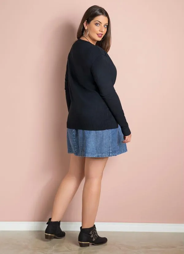 Cardigan de Tricô Preto Plus Size - Quintess