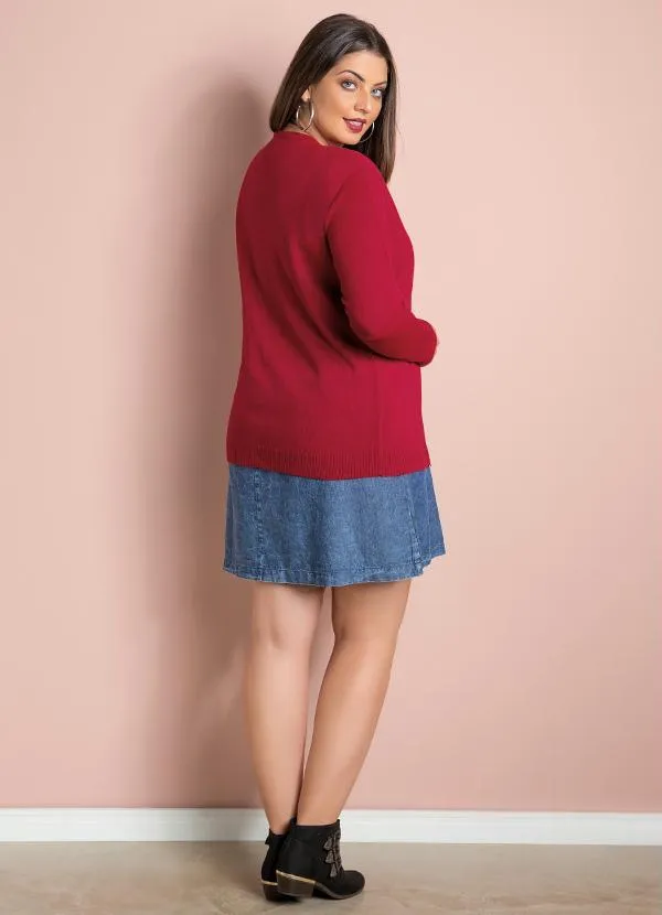 Quintess - Cardigan de Tricô Vermelho Plus Size 4