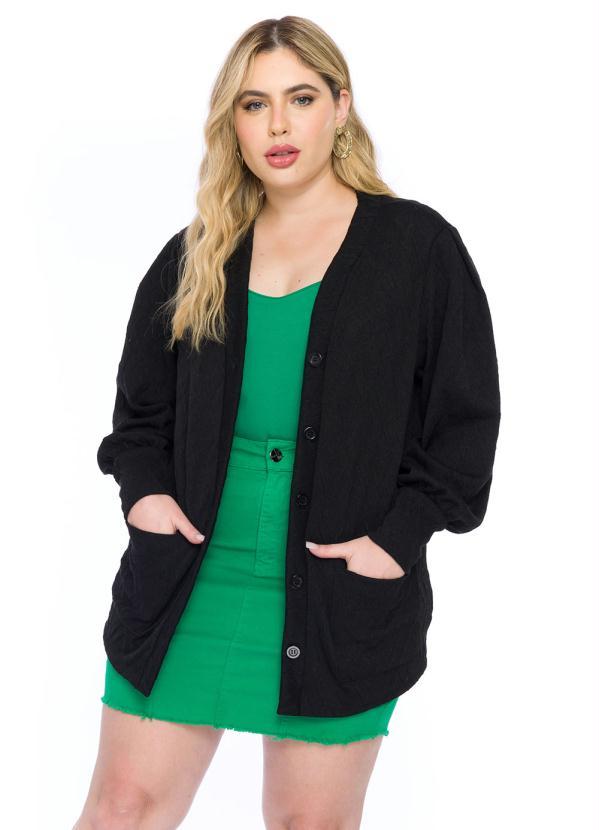 Lisamour - Cardigan em Tricot Losango Preto