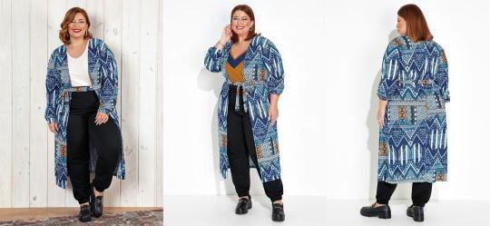 Cardigan tnico Azul Mangas Bufantes Plus Size