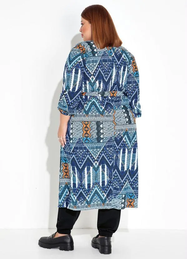 Marguerite - Cardigan Étnico Azul Mangas Bufantes Plus Size 3