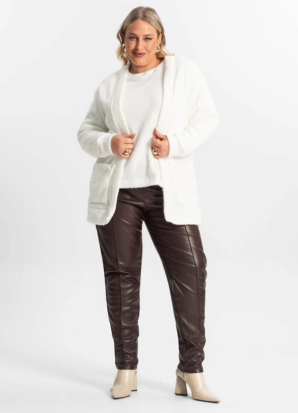 Secret Glam - Cardigan Feminino Plus Size em Tricot Bege 3