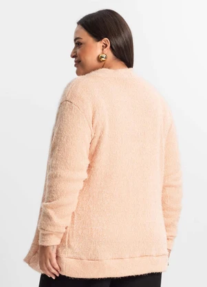 Secret Glam - Cardigan Feminino Plus Size em Tricot Rosa - SECRET GLAM