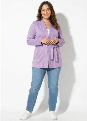 Secret Glam - Cardigan Feminino Plus Size em Tricot Roxo - SECRET GLAM