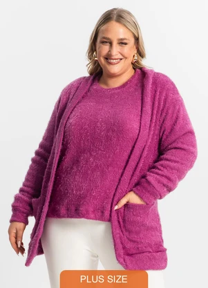 Secret Glam - Cardigan Feminino Plus Size em Tricot Roxo - SECRET GLAM