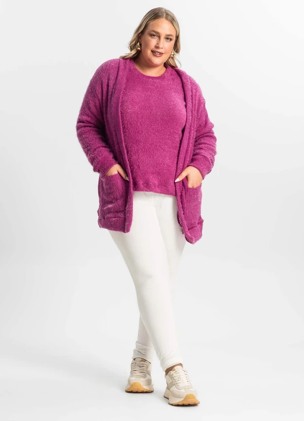 Secret Glam - Cardigan Feminino Plus Size em Tricot Roxo 3