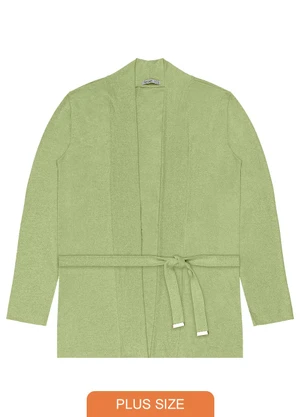 Secret Glam - Cardigan Feminino Plus Size em Tricot Verde - SECRET GLAM