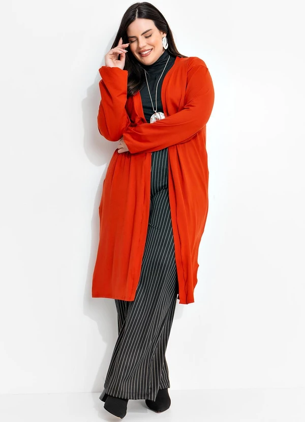 Marguerite - Cardigan Ferrugem em Malha Suede