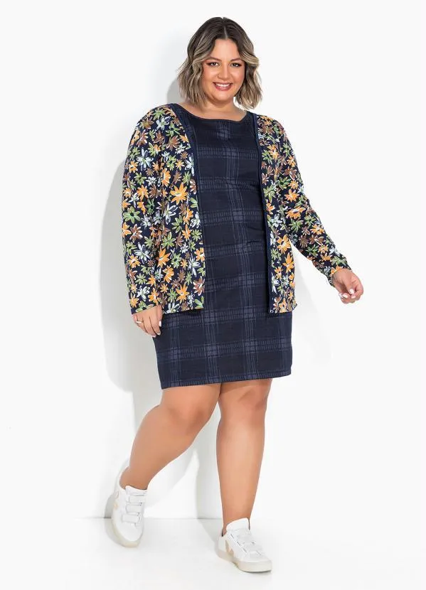 Marguerite - Cardigan Floral Azul com Frente Aberta Plus Size 3