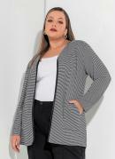 Cardigan Listrado em Malha Jacquard Plus Size