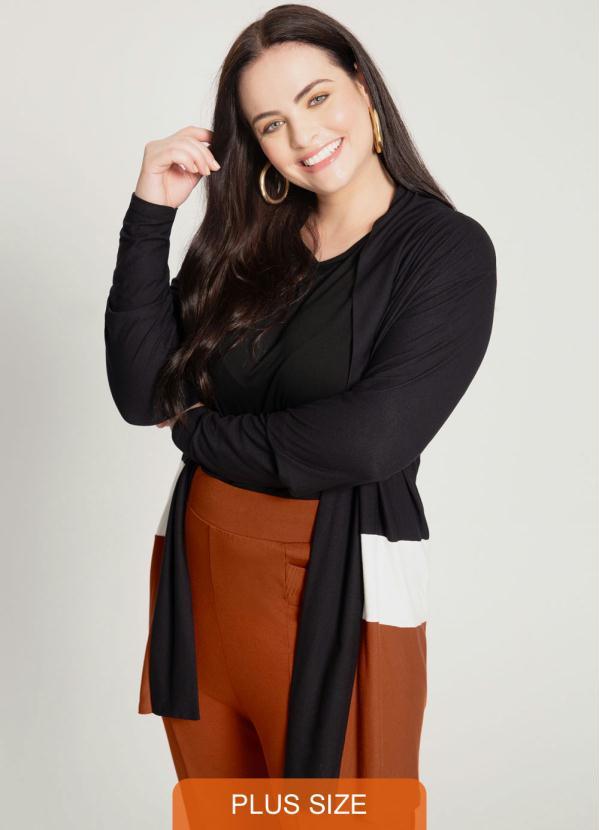 Lunender Mais Mulher - Cardigan Longo Plus Size Preto