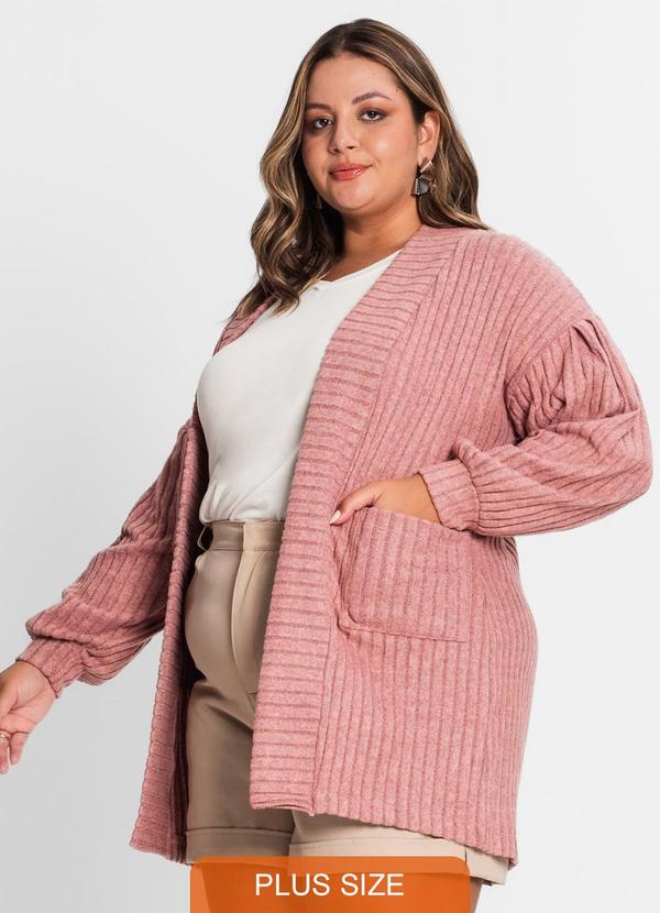 Secret Glam - Cardigan Plus Size em Canelado Tricot Rosa