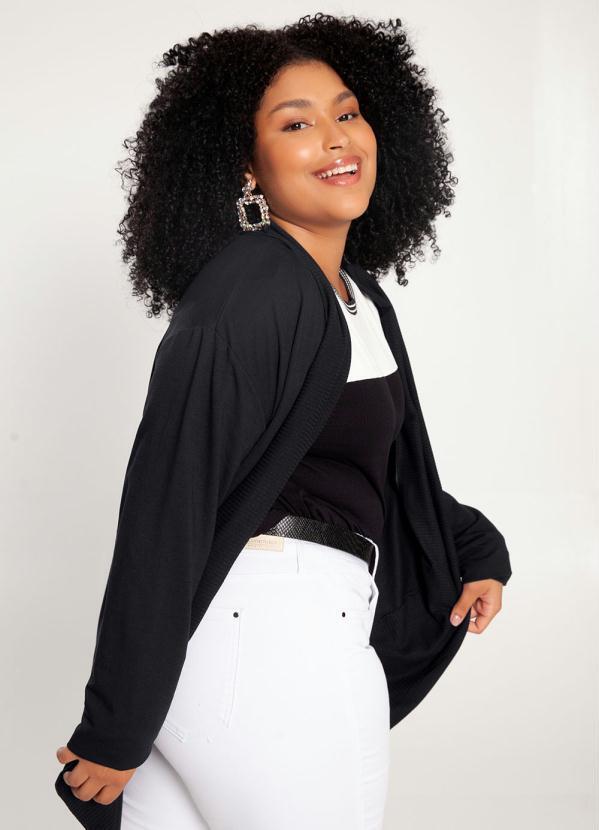 Lunender Mais Mulher - Cardigan Plus Size em Moletom Alongado Preto 2