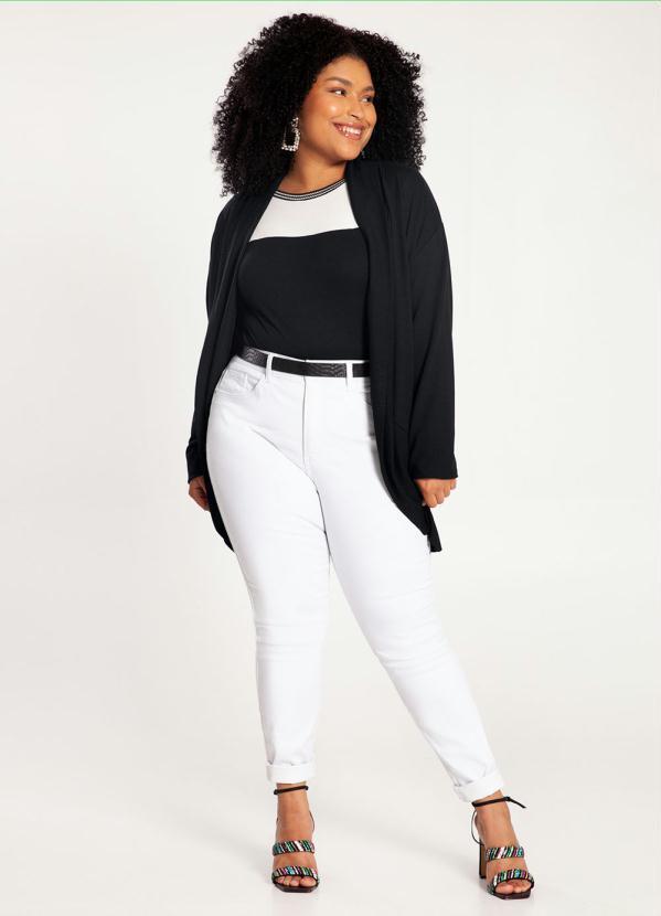 Lunender Mais Mulher - Cardigan Plus Size em Moletom Alongado Preto 1