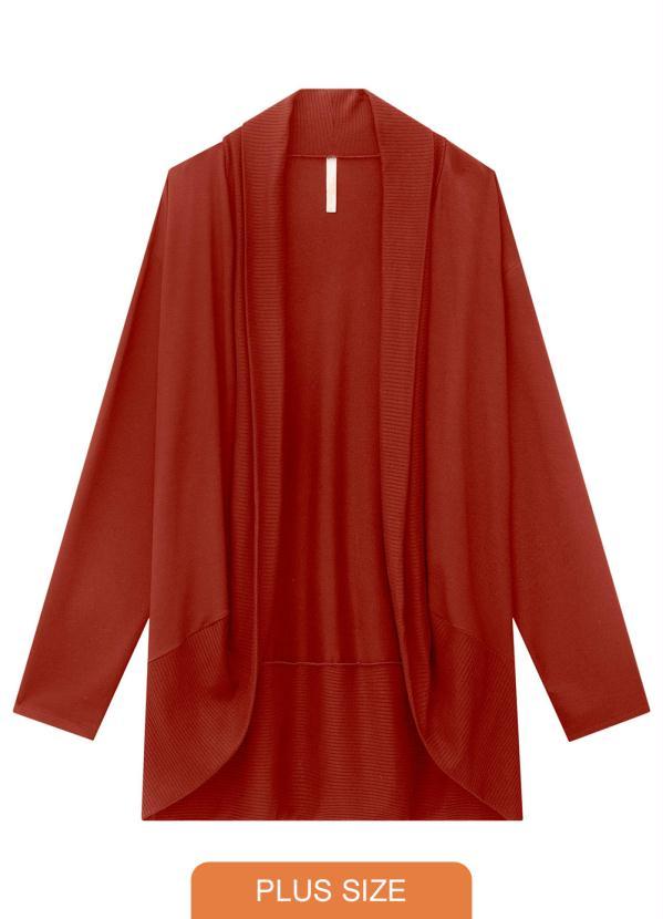 Lunender Mais Mulher - Cardigan Plus Size em Moletom Alongado Vermelho