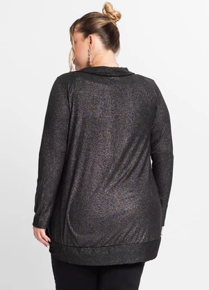Secret Glam - Cardigan Plus Size em Ribana Canelada Preto - SECRET GLAM