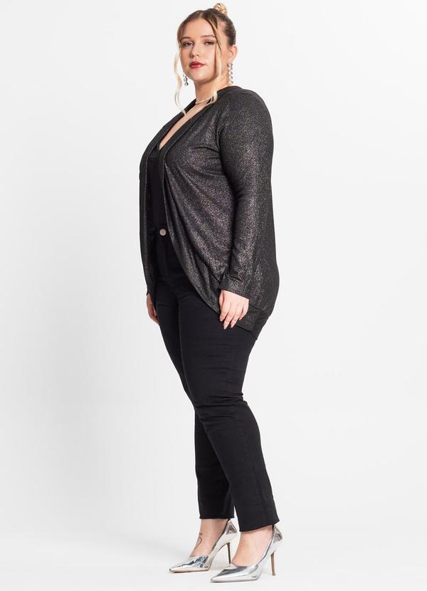 Secret Glam - Cardigan Plus Size em Ribana Canelada Preto 3