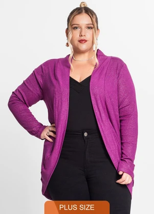 Secret Glam - Cardigan Plus Size em Ribana Canelada Roxo - SECRET GLAM