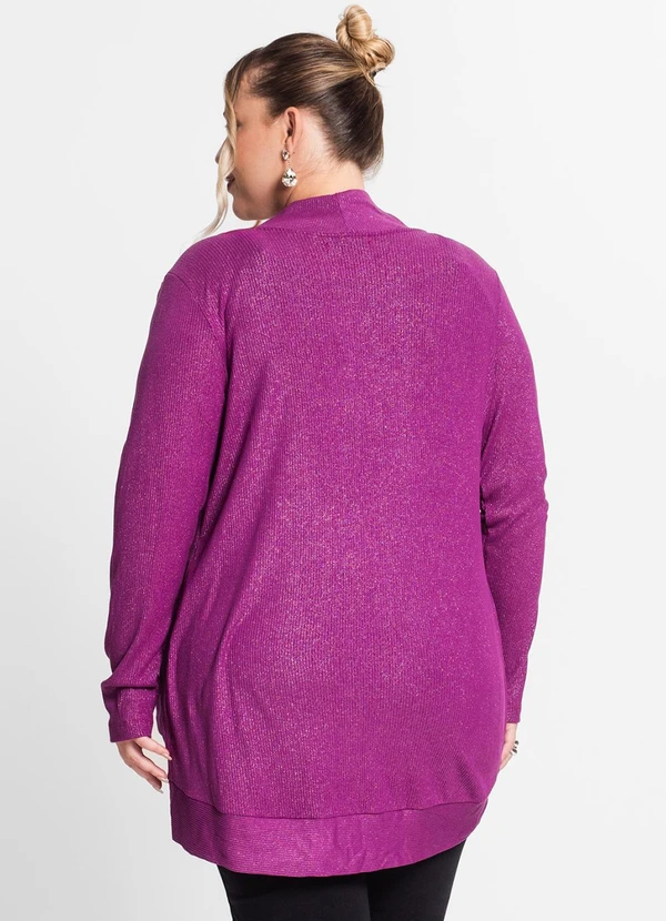 Secret Glam - Cardigan Plus Size em Ribana Canelada Roxo 2