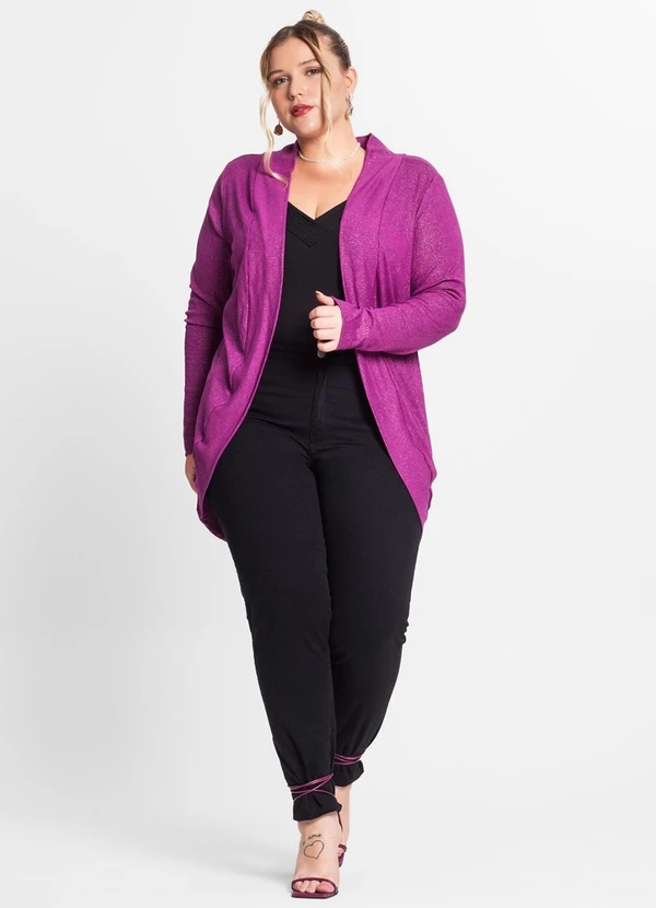 Secret Glam - Cardigan Plus Size em Ribana Canelada Roxo 3