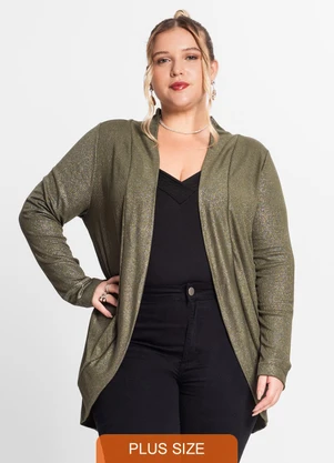 Secret Glam - Cardigan Plus Size em Ribana Canelada Verde - SECRET GLAM