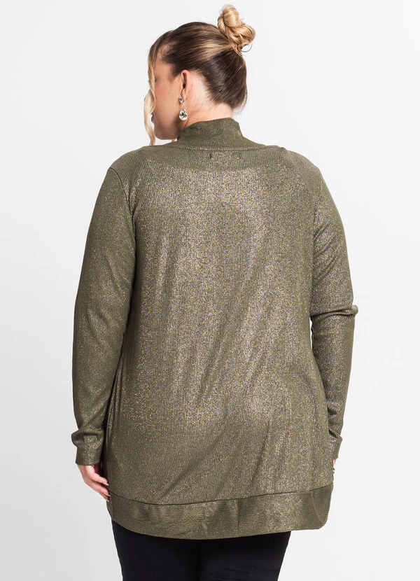 Secret Glam - Cardigan Plus Size em Ribana Canelada Verde 1