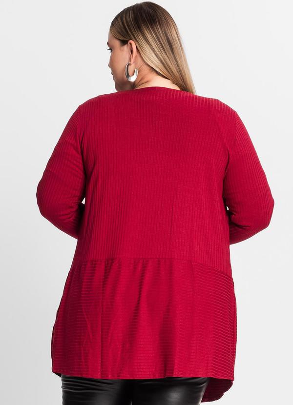 Secret Glam - Cardigan Plus Size em Ribana Canelada Vermelho 2