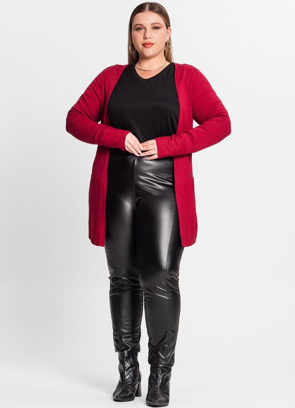 Secret Glam - Cardigan Plus Size em Ribana Canelada Vermelho 3