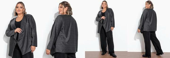 Cardigan Prata com Brilho Plus Size