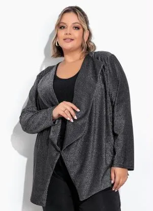 Marguerite - Cardigan Prata com Brilho Plus Size - MARGUERITE