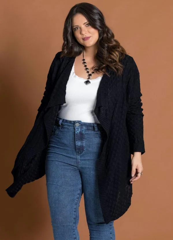 Marguerite - Cardigan Preto Assimétrico Marguerite