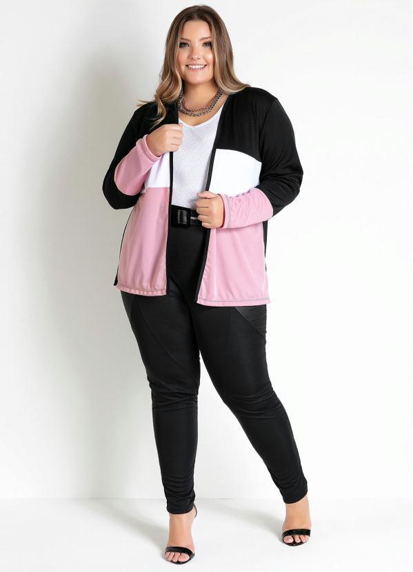 Marguerite - Cardigan Preto Branco e Rosa Plus Size 3