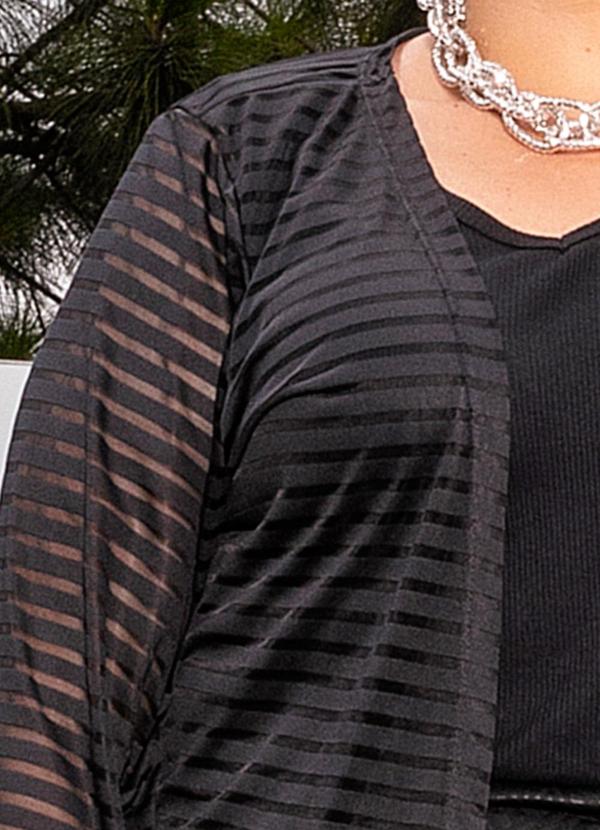 Marguerite - Cardigan Preto em Malha Devorê
