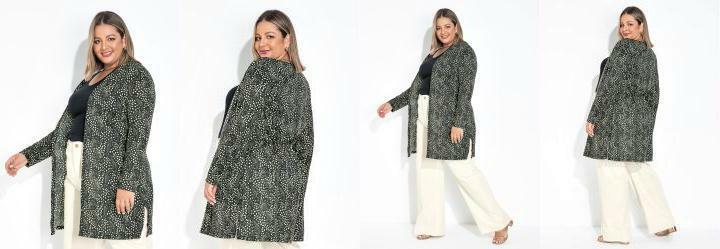 Cardigan Tigre Preto Aberto na Frente Plus Size