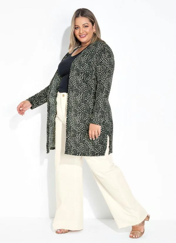 Marguerite - Cardigan Tigre Preto Aberto na Frente Plus Size 2