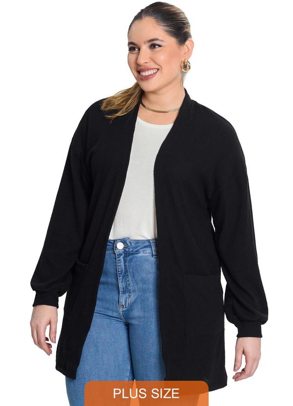 Secret Glam - Cardigan Tricto Canelado Melange Preto