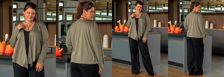 Cardigan Verde Militar em Malha Flam