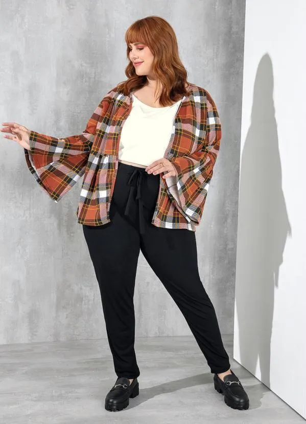Marguerite - Cardigan Xadrez com Mangas Sino Plus Size 2