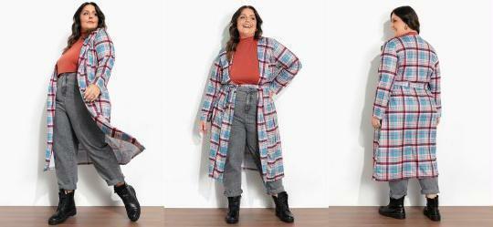 Cardigan Xadrez Marrom Faixa Grtis Plus Size