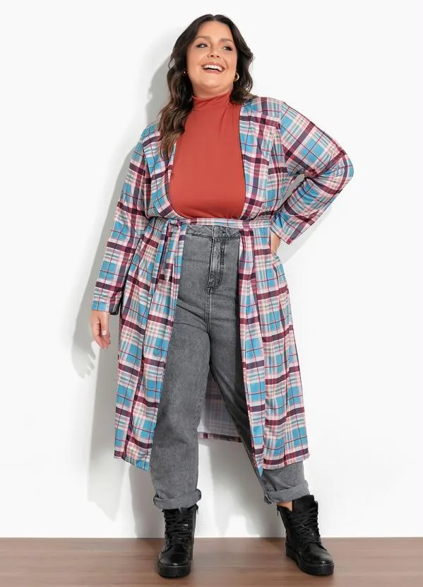 Marguerite - Cardigan Xadrez Marrom Faixa Grátis Plus Size 2