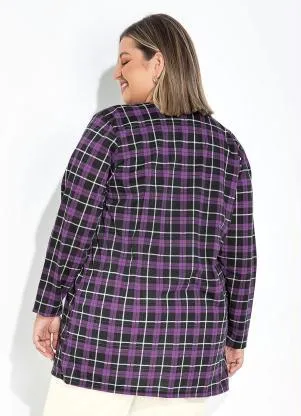Marguerite - Cardigan Xadrez Roxo Plus Size - MARGUERITE