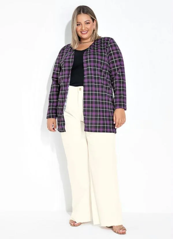 Marguerite - Cardigan Xadrez Roxo Plus Size 3