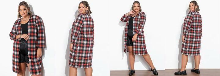 Cardigan Xadrez Vermelho Plus Size